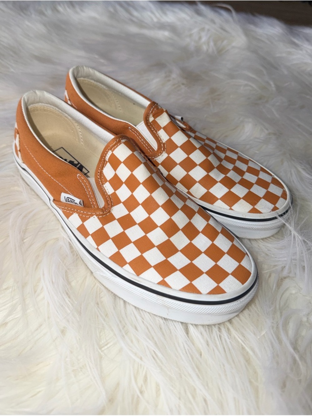 Vans 8.5W/7M Desert Sun& True White Checkerboard Slip-On Sneakers